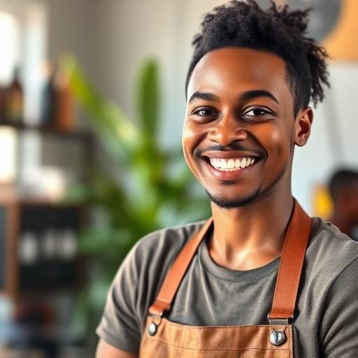 A smiling South African entrepreneur in their small business